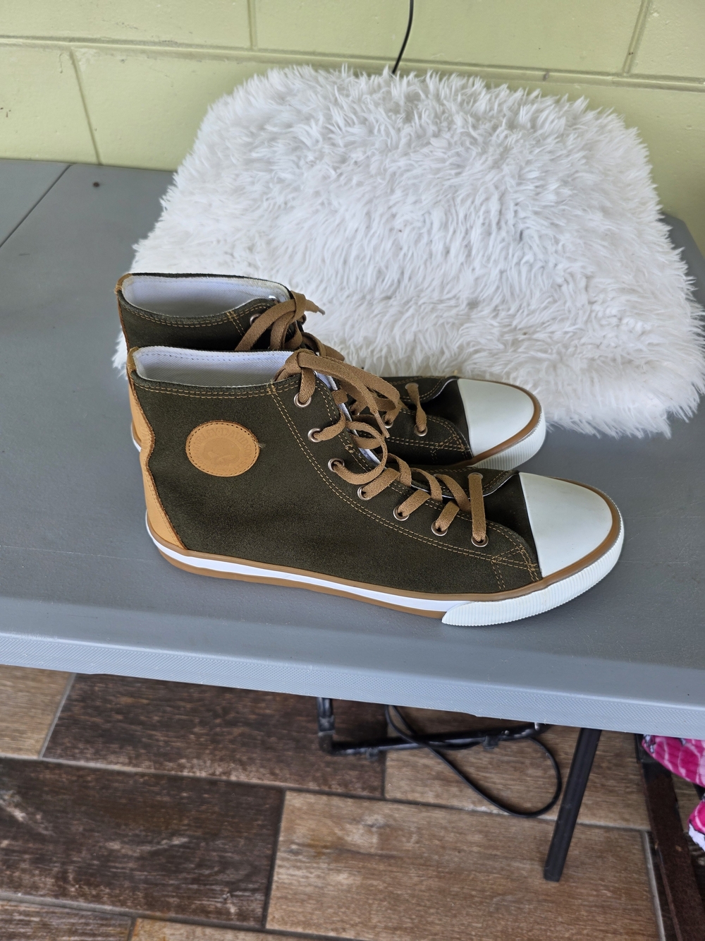 Harley-Davidson Olive Green and Tan High-Top Sneakers